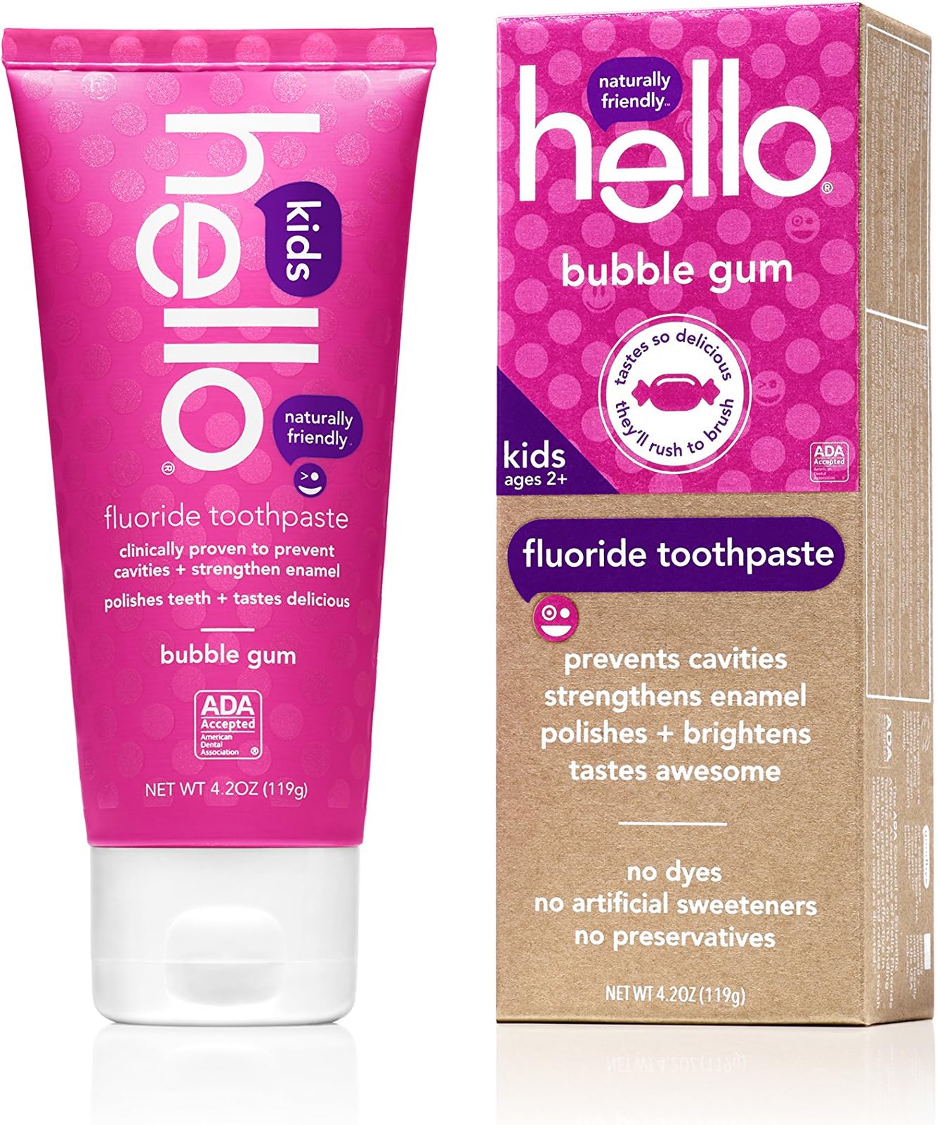Hello Oral Care Kids ADA Approved SLS Free Fluoride Toothpaste, Bubble Gum, 4.2 Ounce (Pack of 1)