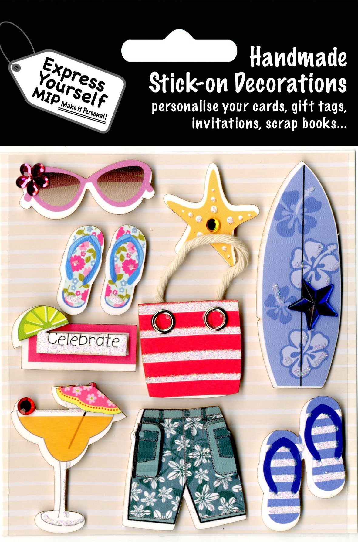 Express Yourself MIP, self Adhesive, Beach Accessories Toppers - Ideal for Card Making, Scrapbooking, Papercrafts, Childrens Crafts etc