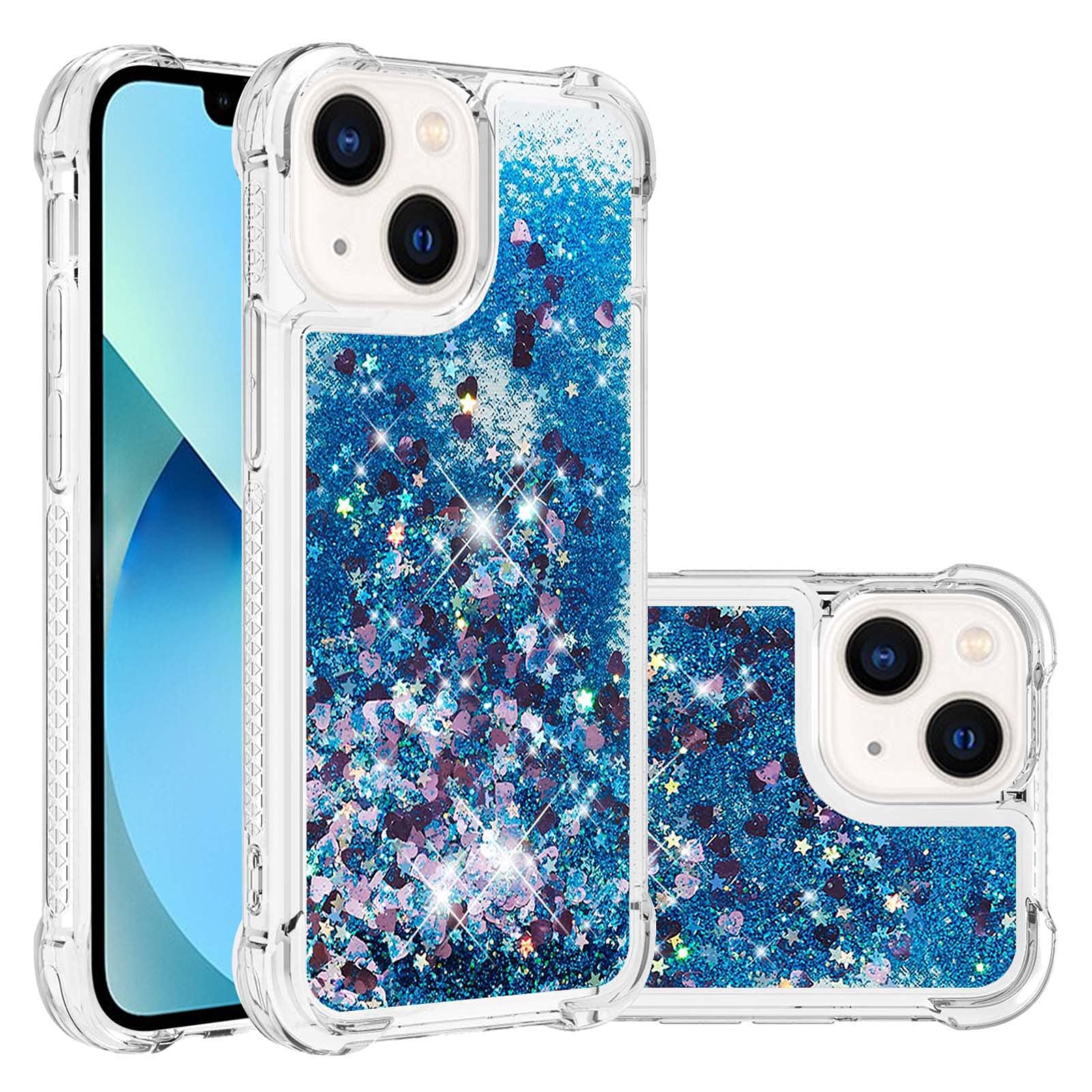 IMEIKONST Compatible with iPhone 15 Plus Glitter Case, Liquid Sparkle Quicksand Clear Transparent Sequin Girls Slim TPU Bumper Silicone Shockproof Cover for iPhone 15 Plus. Love Blue YBW