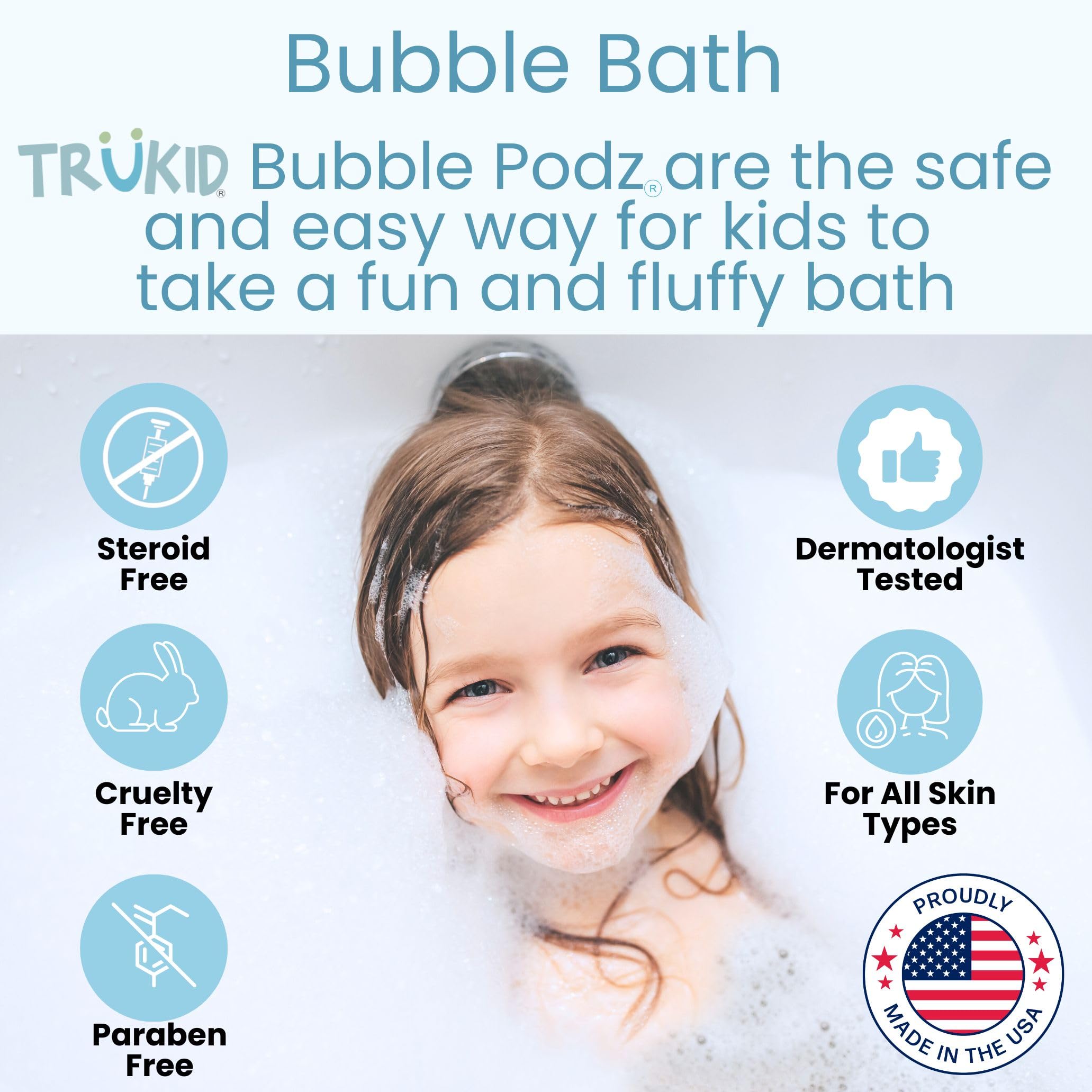 TruKid Bubble Podz Bubble Bath for Kids, Toddlers, & Babies, Tear Free Gentle & Refreshing Bath Bomb for Sensitive Skin with Natural Moisturizers, Non-Toxic, pH Balanced, Lavender Scent (24 Podz)