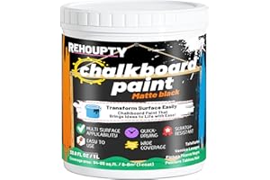 REHOUPTY Black Chalkboard Paint - Matte Black Chalk Board Paint, 33.8 Fl Oz Easy to Apply & Brush-On Interior DIY Acrylic Coating, Chalkboard Finish for Wood, Metal, Furniture, Wall, Craft Covers 64 Sq Ft