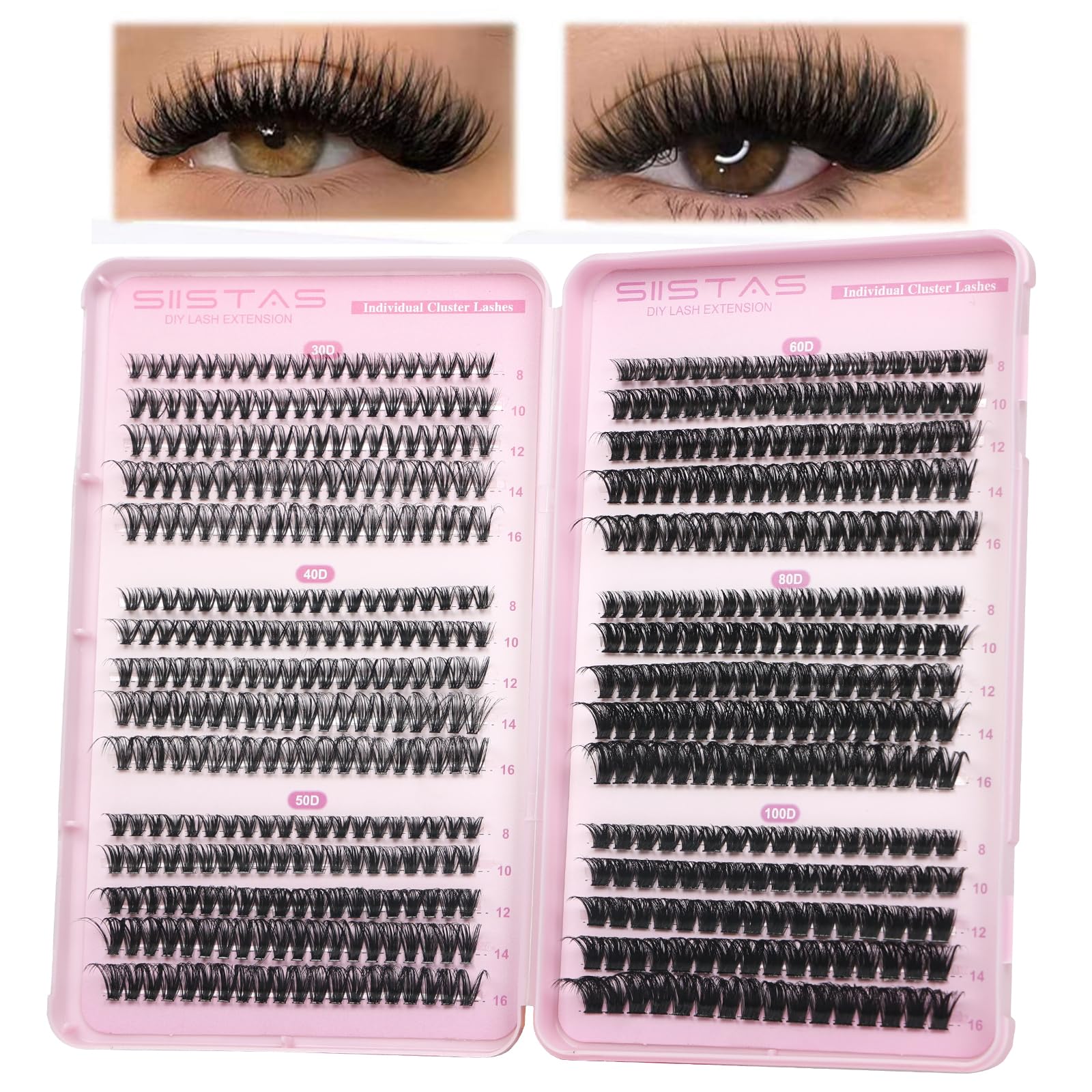 Cluster Eyelash Extensions 570pcs D Curl Thick Volume Lashes Individual Cluster Natural Looking 8-16MM Fluffy Russian Eyelashes Extensions Wispy Lash Clusters for DIY at Home(30+40+50+60+80+100) โ image 1