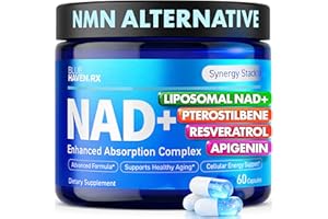 Blue Haven Rx NAD+ Supplement - NMN Alternative with Liposomal NAD+, Trans Resveratrol, Manganese, Apigenin Plus Pterostilbene for Women and Men, Anti Aging Support