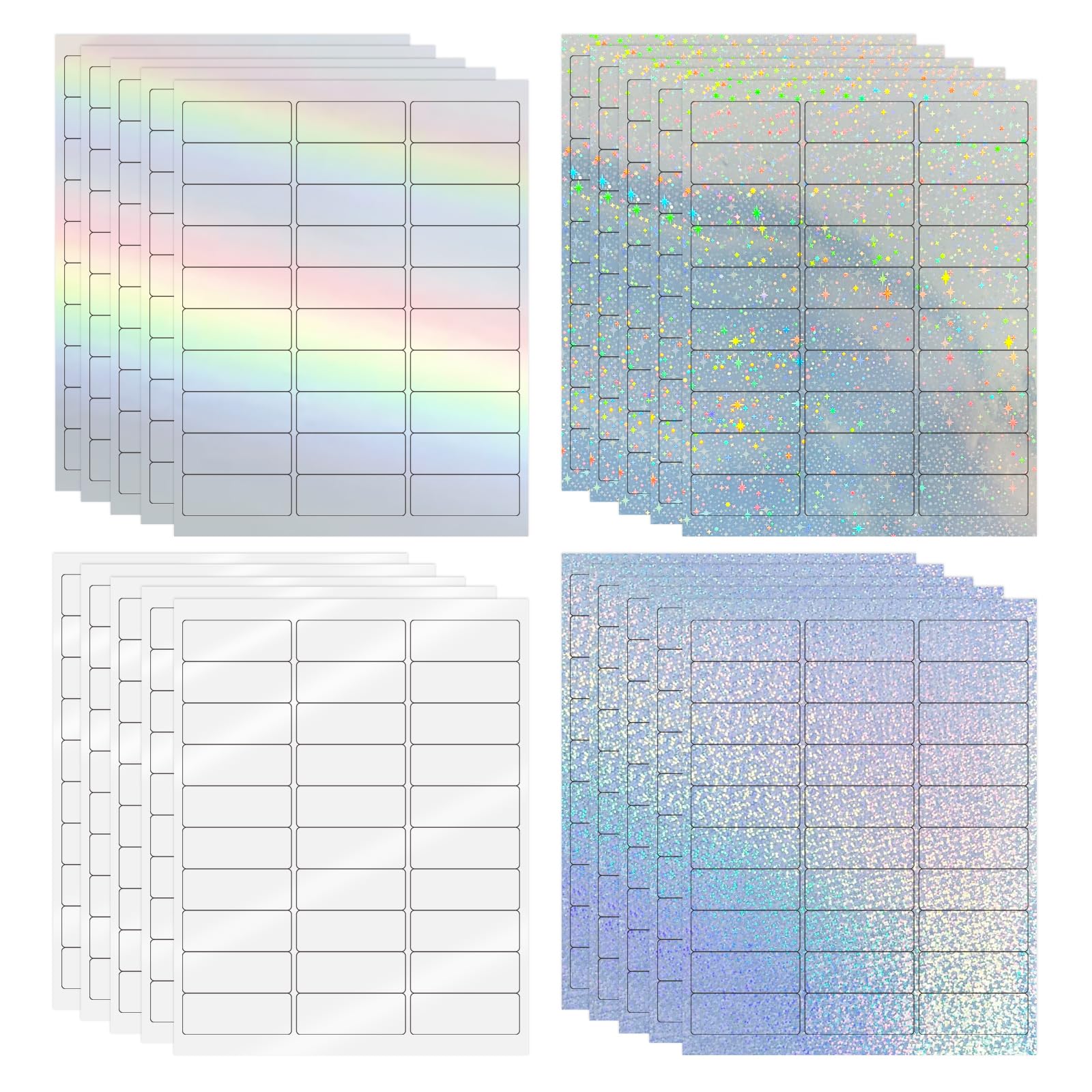 Photo 1 of 1" x 2-5/8" Address Labels - Holographic Shipping Labels Mailing Stickers for Laser/Inkjet Printer 8.5"×11"- Self-Adhesive Waterproof- Star, Rainbow, Dots, Transparent- 20 Sheets