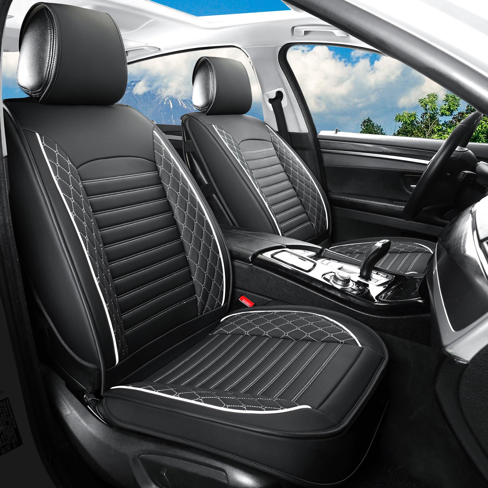 Photo 1 of Vankerful Leather Seat Covers for Cars,Car Seat Covers Full Set,Automotive Seat Covers for Trucks,SUV,Leatherette,Universal Fit,Airbag Compatible Vehicles Seats Cushions(Full Set,Black-White)
