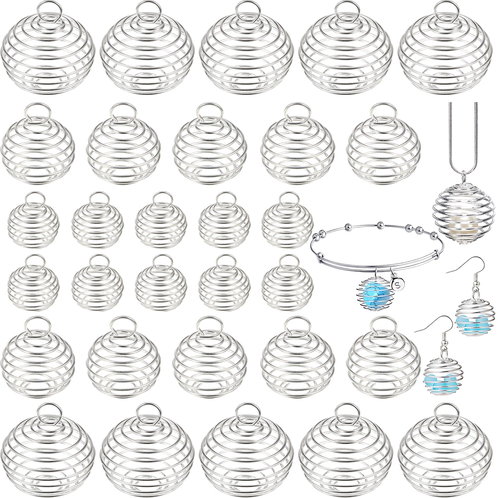 uinnossvc 30 Spiral Bead Cages Pendant, Crystal Cage Pendant, Cage for Crystals, Cage Necklaces for Stones, Spiral Bead Cage Necklace, Crystal Spiral Cage Necklace