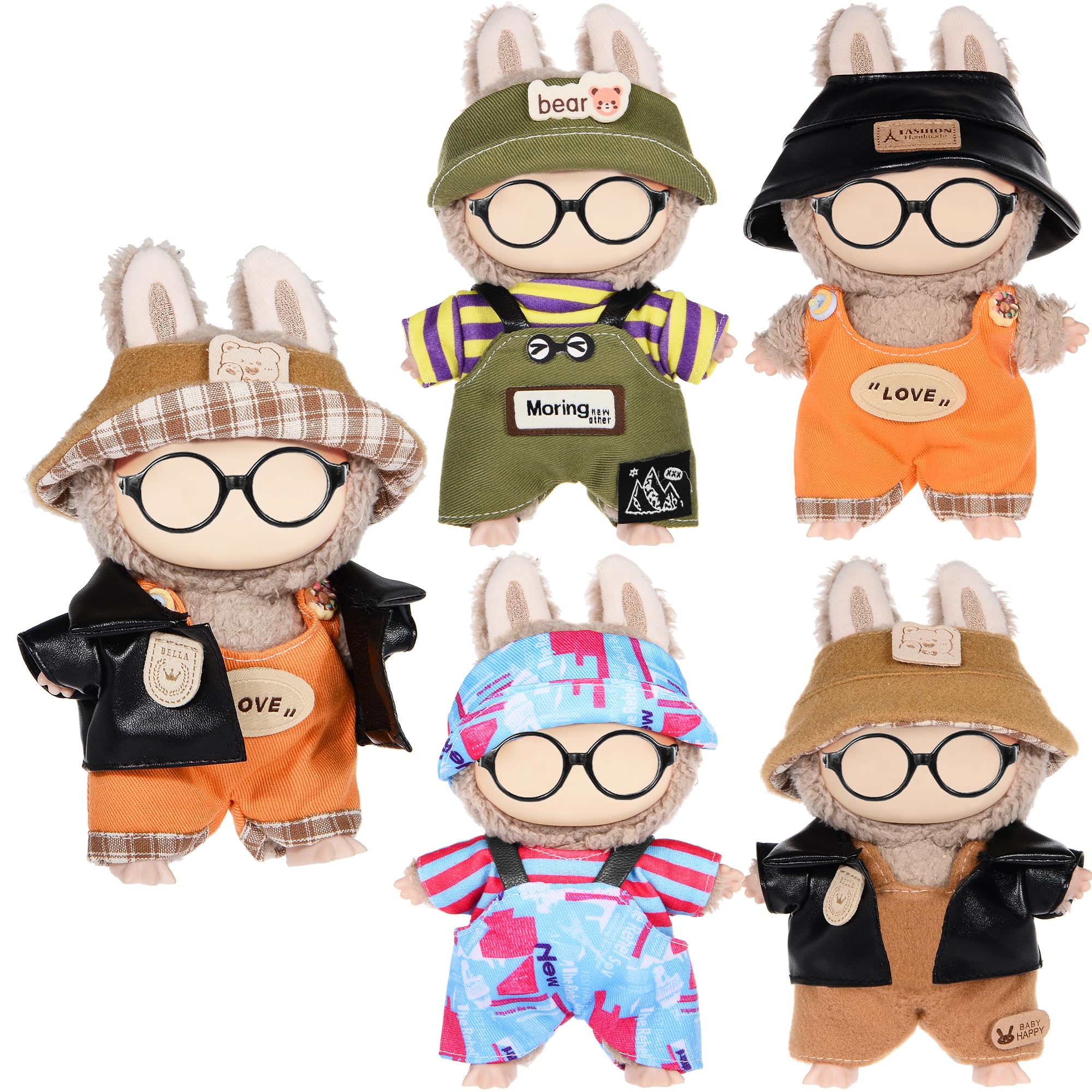 Total 4 Sets Fashion Doll Clothes Accessories for 17cm Dolls Include: 4 Hats, 4 Pants, 3 Tops- Soft & Stylish Costume Accessories (Doll and Glasses are Not Icluded)