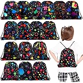 Funtery 32 Pcs Glow Party Drawstring Bags Glow Party Favors Neon Birthday Treat Bags for Teens Social Media Theme Gifts School Travel Supplies, 11.81 x 9.84 Inch