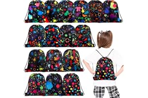 Funtery 32 Pcs Glow Party Drawstring Bags Glow Party Favors Neon Birthday Treat Bags for Teens Social Media Theme Gifts School Travel Supplies, 11.81 x 9.84 Inch