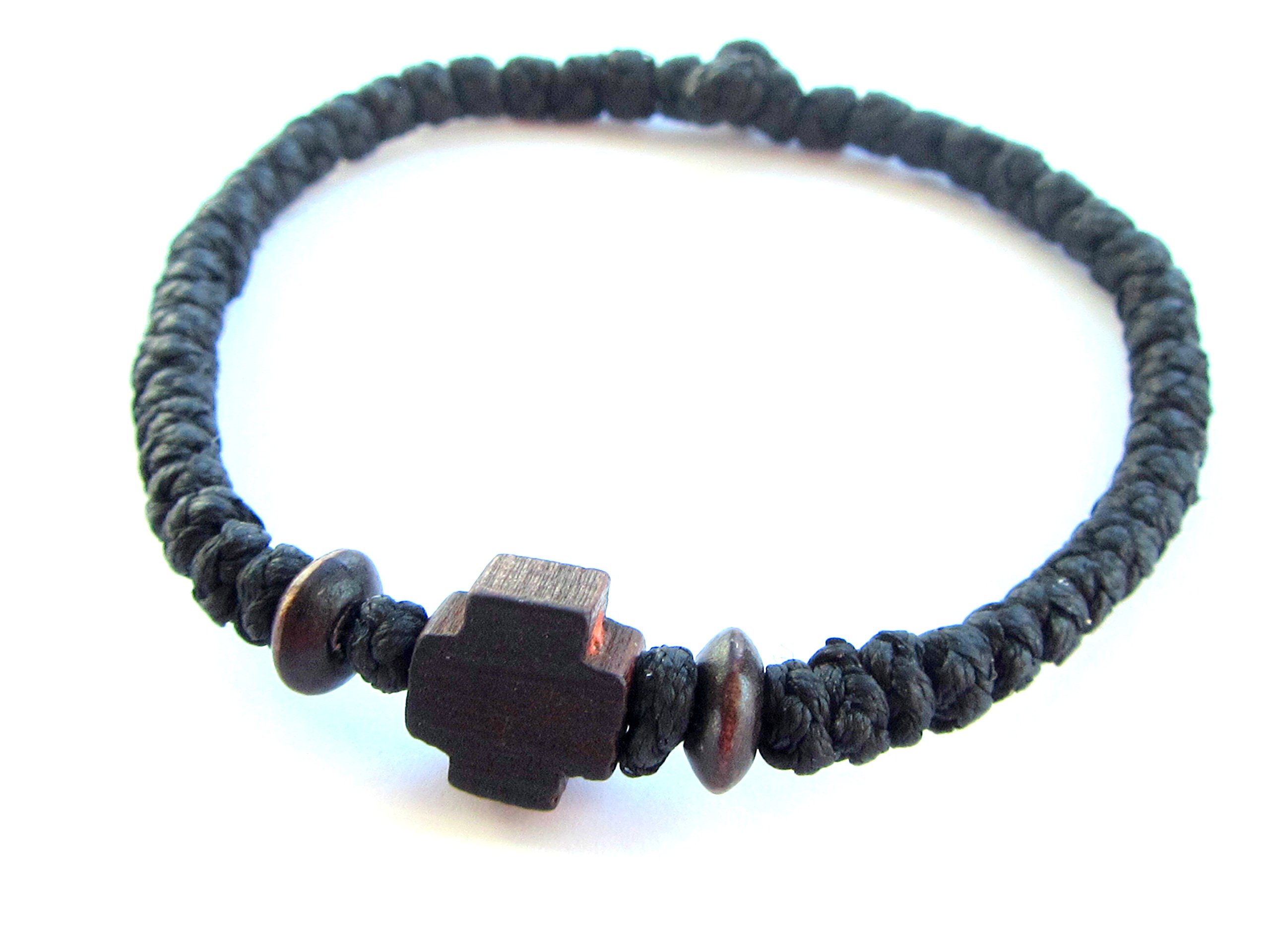 Iconsgr Handmade Christian Orthodox Komboskoini, Prayer Rope Bracelet with Wooden Cross