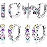 YADOCA 4 Pairs Hypoallergenic Hoop Earrings For Girls Women Small Huggie Earrings Double Love Heart Hoop Earrings Tiny Cute CZ Butterfly Star Cartilage Earrings Hoop Jewelry For Sensitive Ear