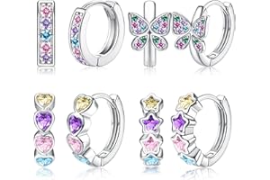 YADOCA 4 Pairs Hypoallergenic Hoop Earrings For Girls Women Small Huggie Earrings Double Love Heart Hoop Earrings Tiny Cute CZ Butterfly Star Cartilage Earrings Hoop Jewelry For Sensitive Ear