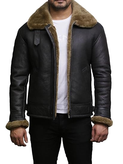 Brandslock Herren Aviator B3 Real Shearling Schaffell Leder Bomber Flying Pilot Jacke