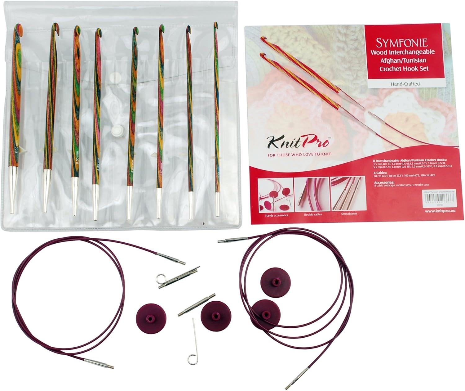 KnitPro Symfonie Häkelnadel 6.00mm - Buntes Birkenholz, 15cm Länge