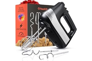 PEACH STREET Powerful Electric Kitchen Hand Mixer, 200 Watts, 5 Speed Food Handheld Mixer, with Turbo Button, Dough, Whisk and Beater Attachments, and Accessory Bin, for Dough, Eggs, Batter,