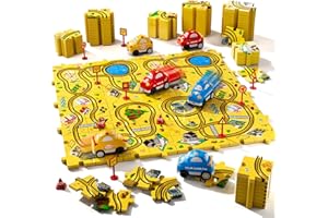 Beby Buty 64 PCS Puzzle City Race Cars Track Set Toys for Kids Boys, Puzzle Racer Kids Car Track Set Ages 3-5 4-6, Toys Gifts for 3 4 5 Year Old Boys, 3 4 5 Year Old Boys