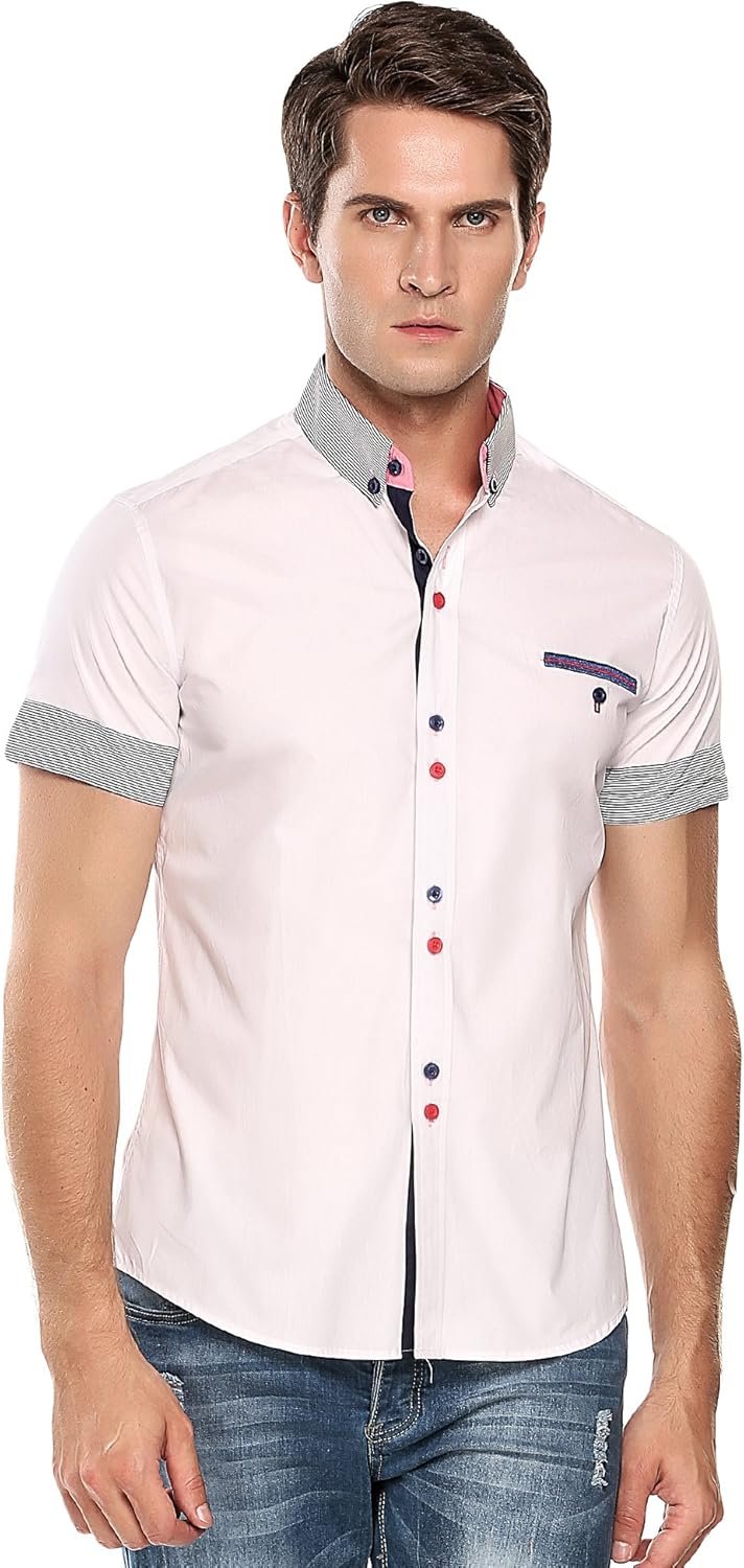 COOFANDY Men Slim Fit Short Sleeve Contrast Fashion Button