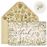 Artoid Mode 24 Pack Leaves Wildflower Thank You Cards Flower Greeting Cards Gift With Envelope Sticker Blank Note Cards for Birthday Wedding Baby Shower Bridal Shower, 4 x 6 Inch