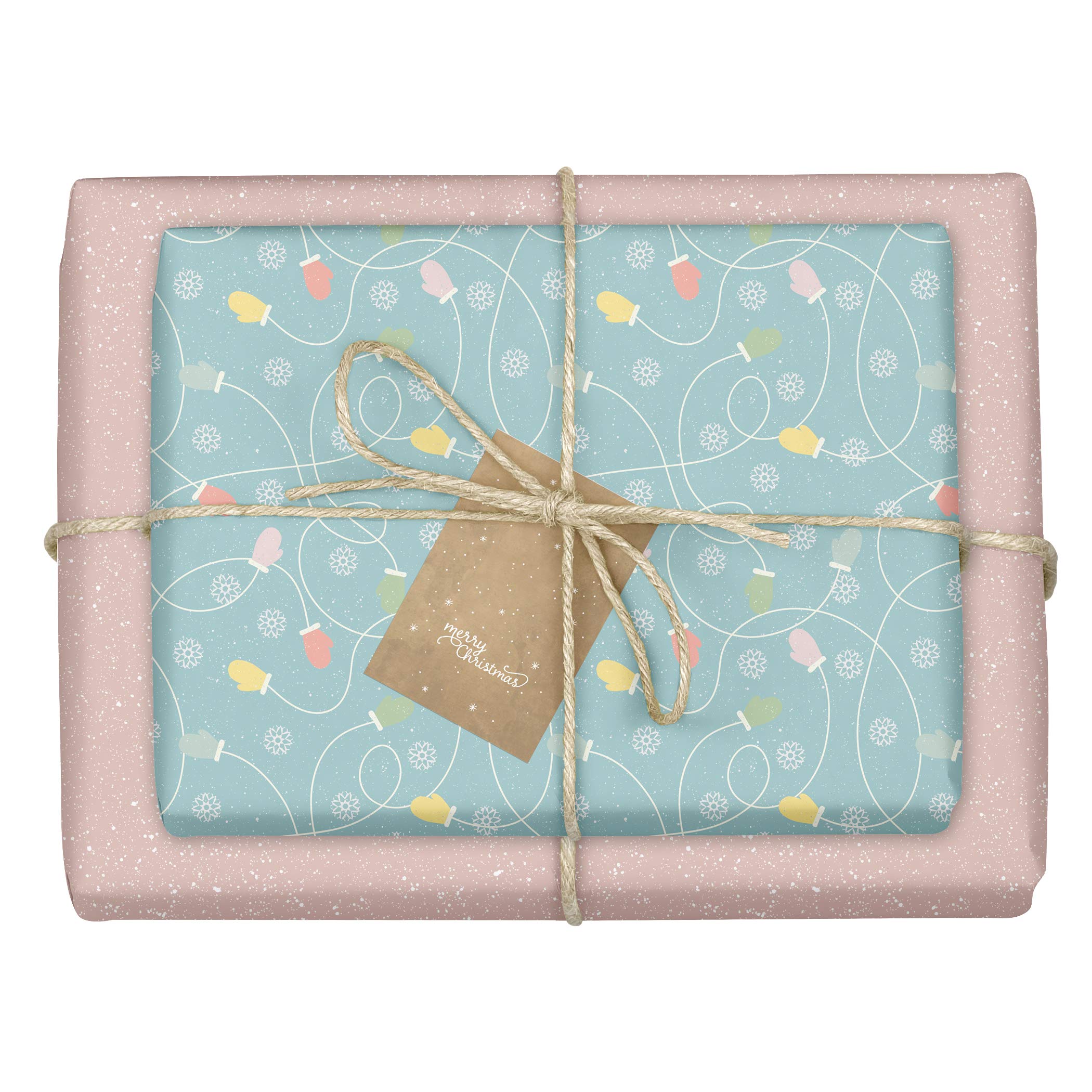 dabelino 4 x Environmentally Friendly Christmas Wrapping Paper for Children and Adult: Gloves/Dots (Blue, Pink) | Includes 4 x Tags in Set | Double Sided Sheets of Christmas Wrapping Paper