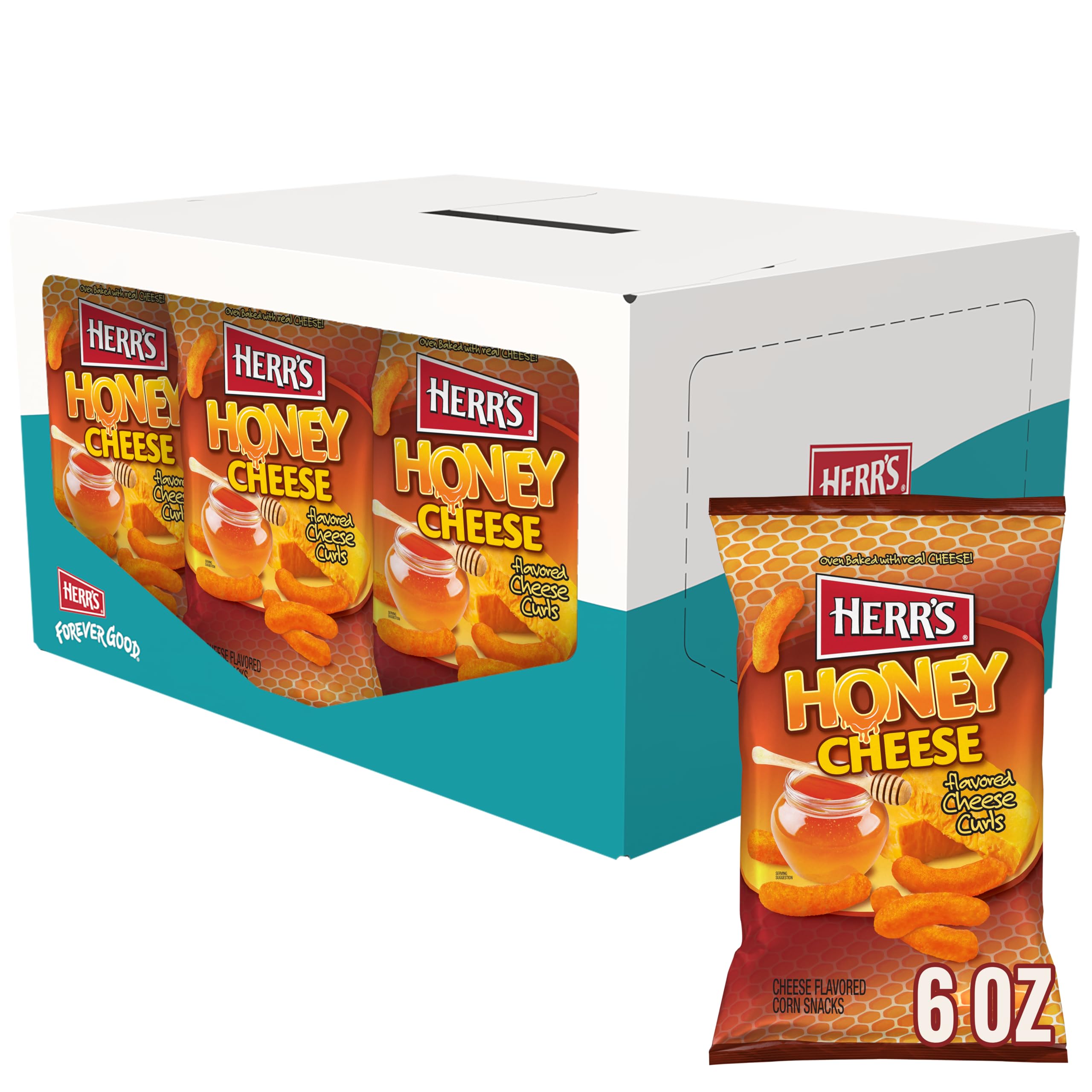 Herr’s Cheese Curls, Honey Cheese Flavored, Gluten Free Snacks, 6oz Bag (12 Count) Image