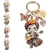 D&iacute;a de Muertos Charm Keychain, 2026 Floral Sugar Skull Memorial Key Ring, Gift for Keys, Backpack, Handbag Luggage Decor