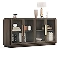 BELLEZE Sideboard Buffet Cabinet, Modern Wood Glass-Buffet-Sideboard with Storage, Console Table for Kitchen, Dining Room, Living Room, Hallway, or Entrance - Brixston (Brown)