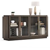 BELLEZE Sideboard Buffet Cabinet, Modern Wood Glass-Buffet-Sideboard with Storage, Console Table for Kitchen, Dining Room, Li