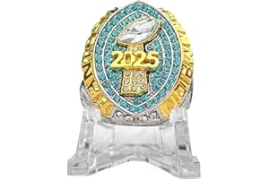 Legacy Rings 2025 Fantasy Football Championship Trophy Ring Gold Silver Tone, Award for Fantasy Football League Winner Light Blue Stones