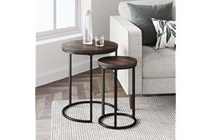 Nathan James Lula Nesting Round Side Set of 2, Accent End Table for Living Room with Wood or Marble Finish Tabletop and Metal Base, Nutmeg/Black