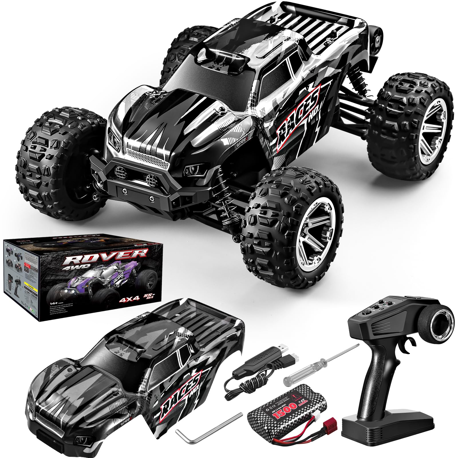 Photo 1 of 1/16 RTR Brushless Fast RC Cars for Adults, Max 42mph Electric Off-Road RC Truck, High Speed RC Car 4X4 Remote Control Car with 2 Lipo Batteries for Adult