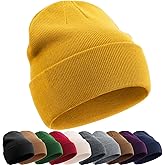 Cotton Beanie Hat for Women Men, Double Warm Knit Winter Hats, Fisherman Slouchy Ski Cuffed Beanies Skull Cap