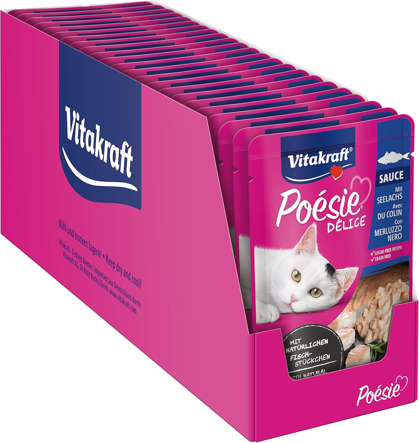 VITAKRAFT Katzenfutter Poésie Delice Nassfutter saftiger Fisch als Seelachs Häppchen in viel Sauce, 23 Beutel a 85 g. Bild 1