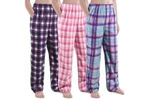 IHU 3 Pack Girls Pajama Pants Micro Fleece Soft PJ Bottoms for Kids Cute Print Lounge Sleep Clothes with Pockets