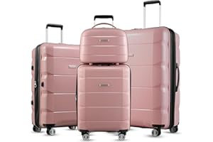 LUGGEX Pink Luggage Sets 4 Piece - PP Carry on Luggage Set with Spinner Wheels - Expandable Suitcase Set of 4