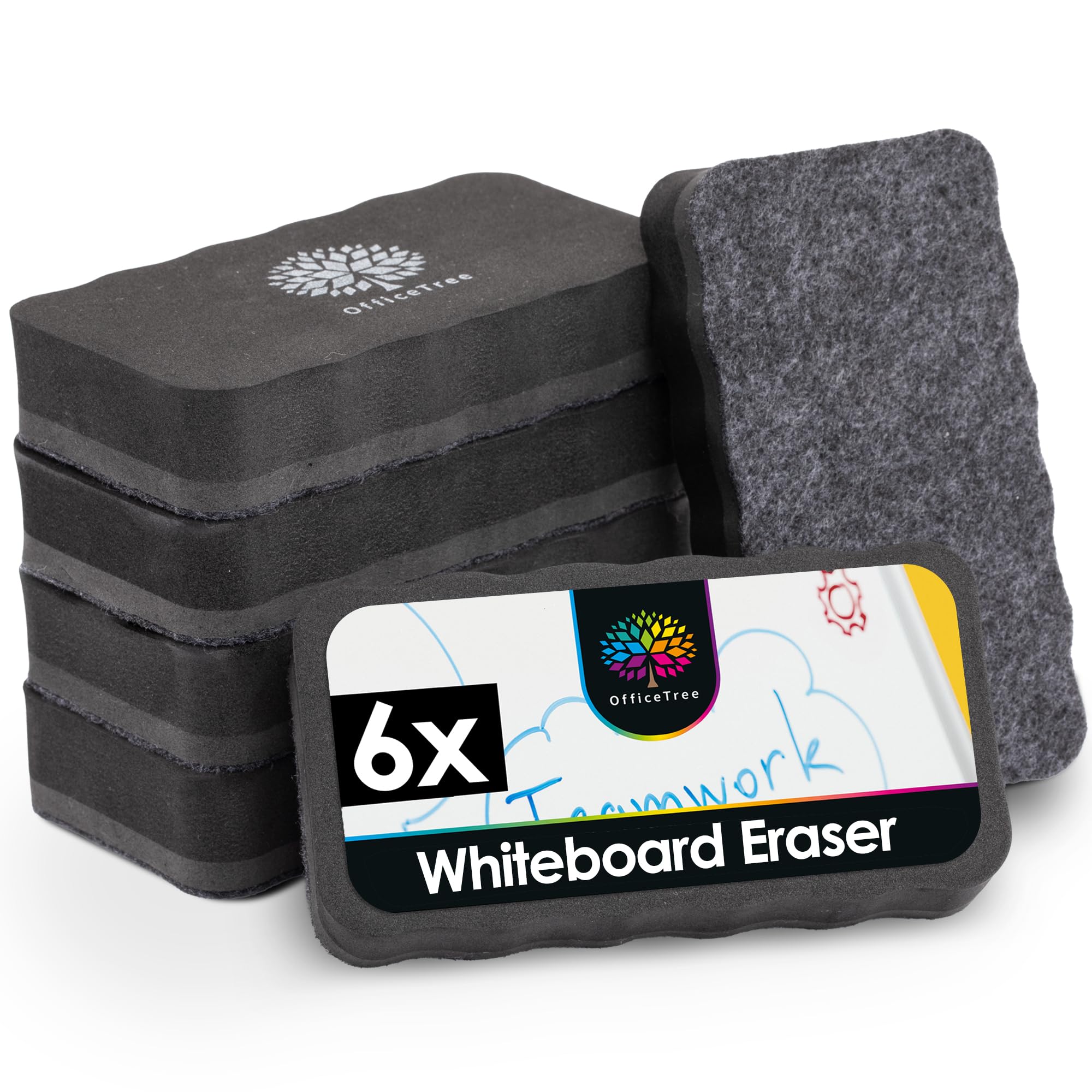 OfficeTree 6X Whiteboard Eraser Magnetic - Black - Whiteboard Rubber Magnetic - Magnetic Whiteboard Eraser Dry & Effective Cleaning - Whiteboard Erasers - Magnetic Board Rubber - Chalk Eraser