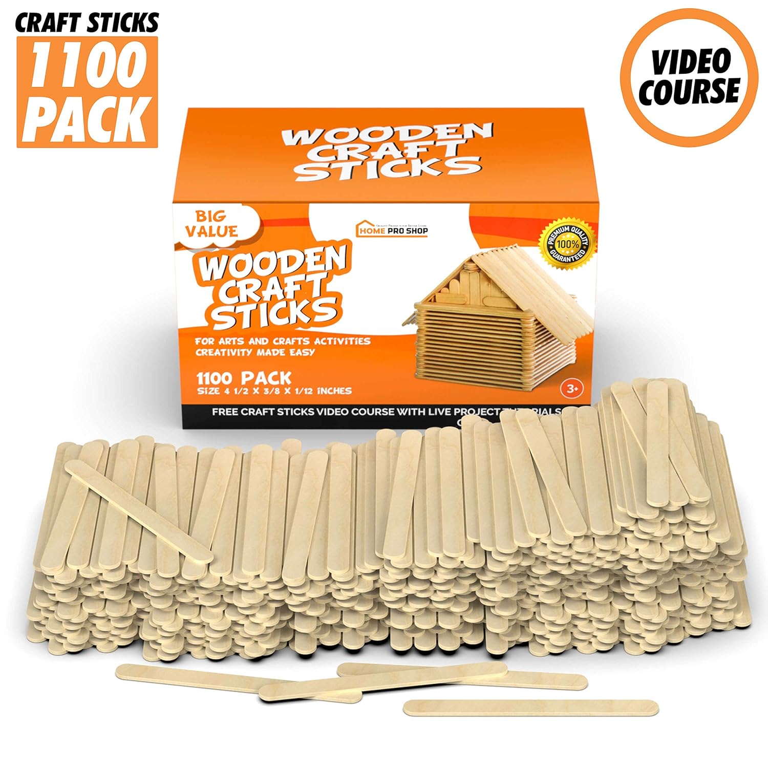 Popsicle Sticks for Crafts - Craft Sticks Pack 1100 Wooden Sticks for DIY Projects with Natural Wood Safe for Ice Popsicles - Wooden Craft Sticks Ready to Use & Perfect for Classrooms, Home and More