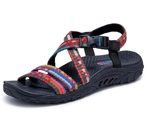 Skechers Women's Reggae-Sew Me-Boho Woven Strappy Slingback Sandal, Black Multi, 7