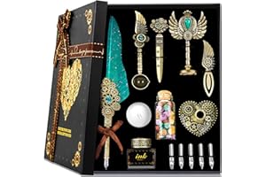 Aifeiter Quill Pen Ink Set, Feather Calligraphy Pen, Wax Seal Stamp, Beautiful Gift Calligraphy Set, Christmas Gifts - Green