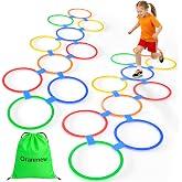 Oranmew 20Pcs 11" Hopscotch Rings, Agility Rings for Kids Obstacle Course | Storage Bag &amp; 30 Connectors! Builds Gross Motor Skills for Indoor/Outdoor Playground. Preschool &amp; Kindergarten PE, Ages 3+
