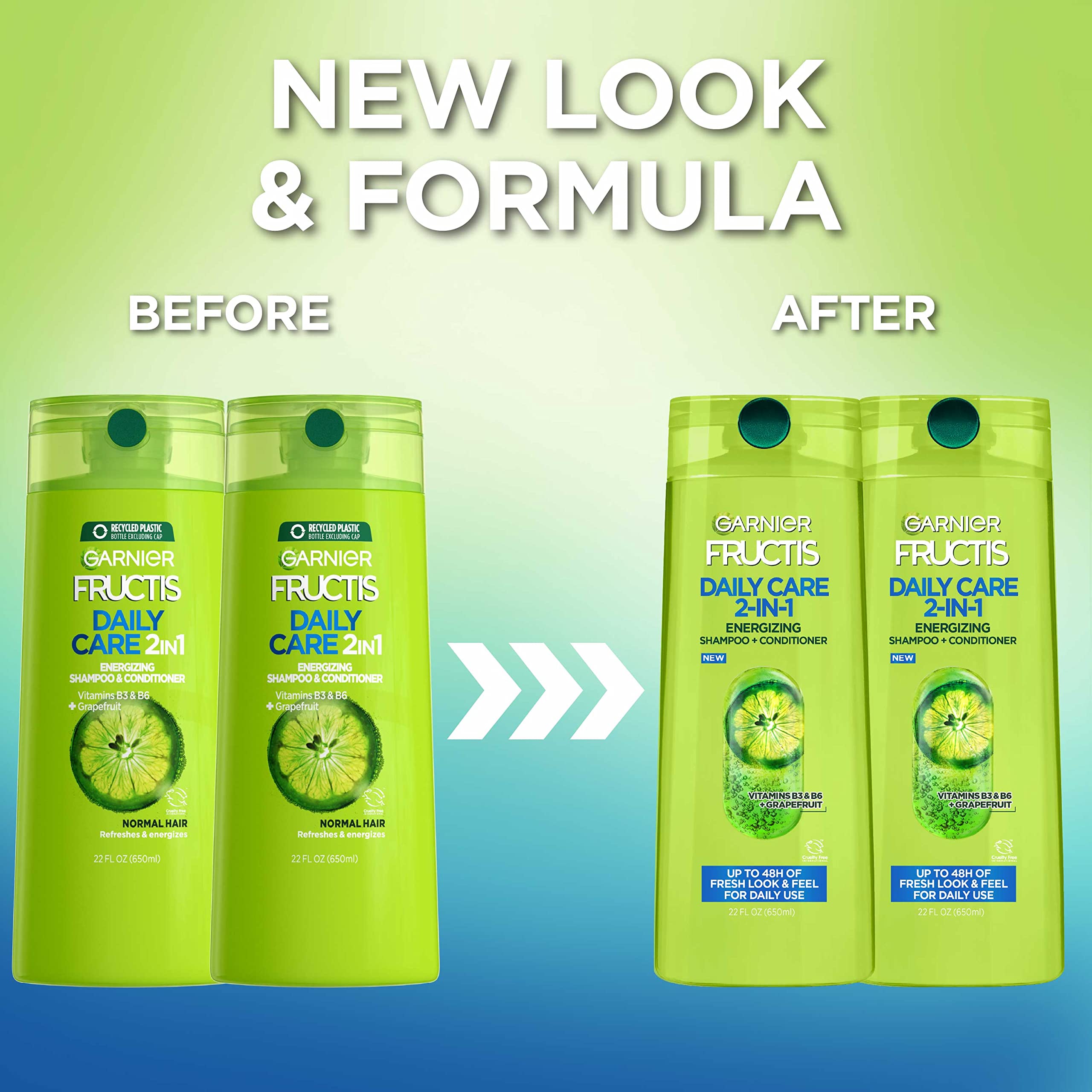 Garnier Fructis Fortifying 2-in-1 Shampoo and Conditioner for Stronger-Looking Hair with Touchable Softness, Daily Hair Care for Men and Women, Vegan, Paraben-Free 22 Fl Oz, 2 Count