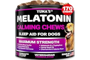 YUMA'S Melatonin for Dogs - 170 Melatonin Chews for Small and Large Dogs - Puppy Sleep Aid - Natural Calming Treats for Stress Anxiety Relief - Canine Sleeping Pills - Thunder, Fireworks, Chewing, Barking