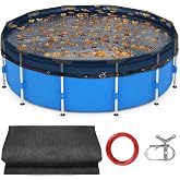 24FT Pool Leaf Net Cover for Above Ground Pools, 0.15&rsquo;&rsquo; Mesh Pool Cover | HDPE Pool Net Cover with Winch &amp; Cable, Ultra-fine 0.15" mesh, Tear Resistant, UV Resistant, Blocks Leaves and Debris