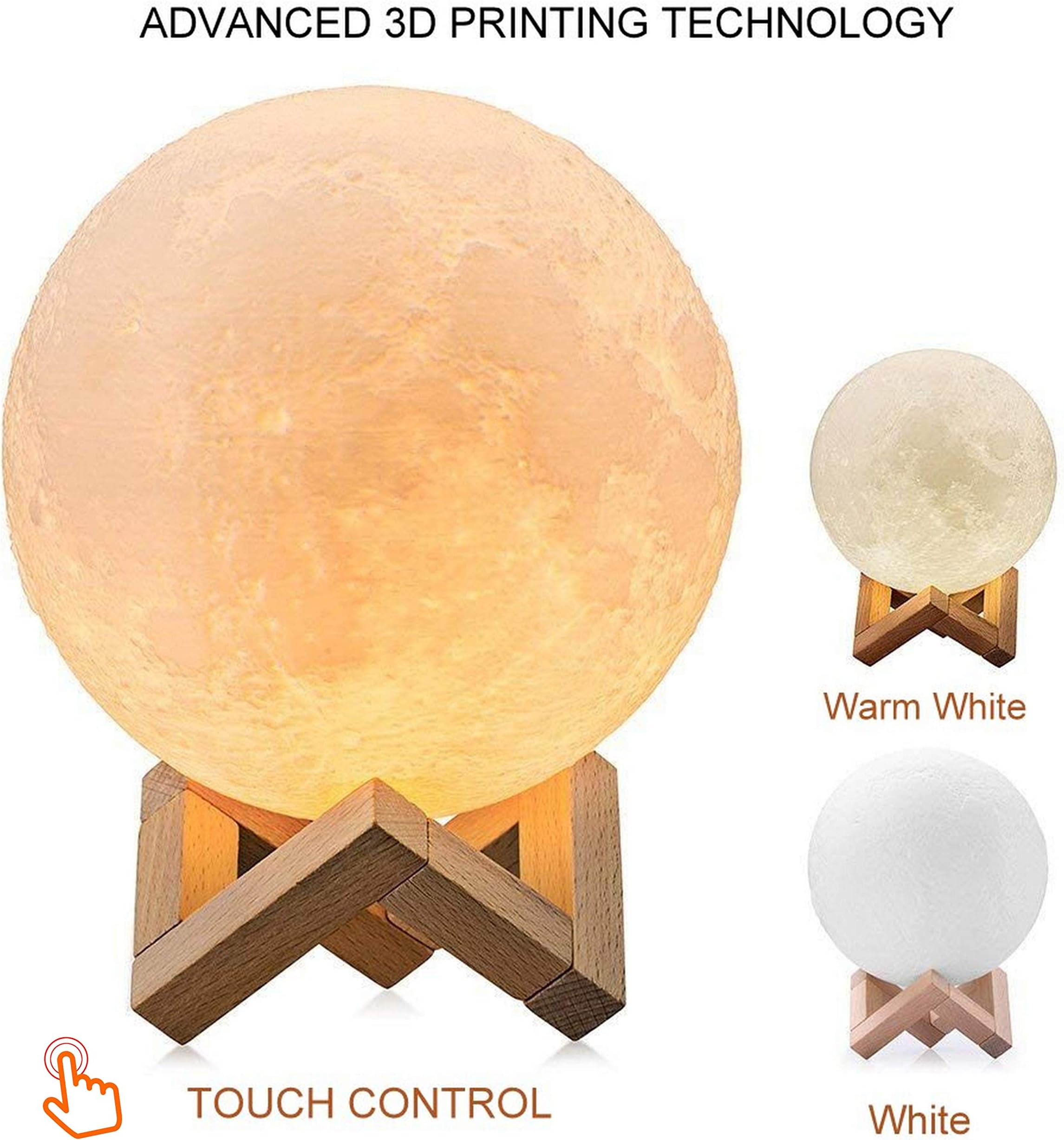 PAPERIVA - 3D Moon Lamp/Moon Shaped Lamp/LED Moon Lamp/Lunar Moonlight Lamp - White & Warm White(12 cm Large)