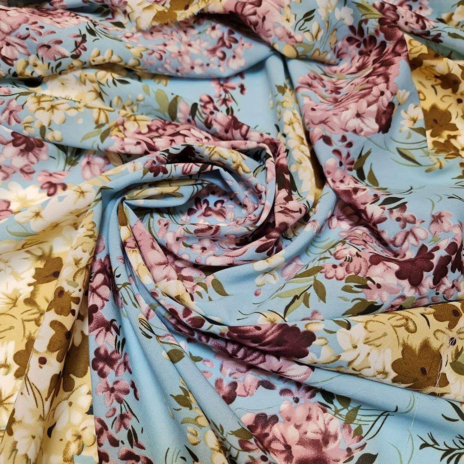 Spring New Floral Printed Soft Poly Crepe Dress Drape Craft Fabric 58" (Print 1-13) (Print 10, 2 Meter (Continuous Length))