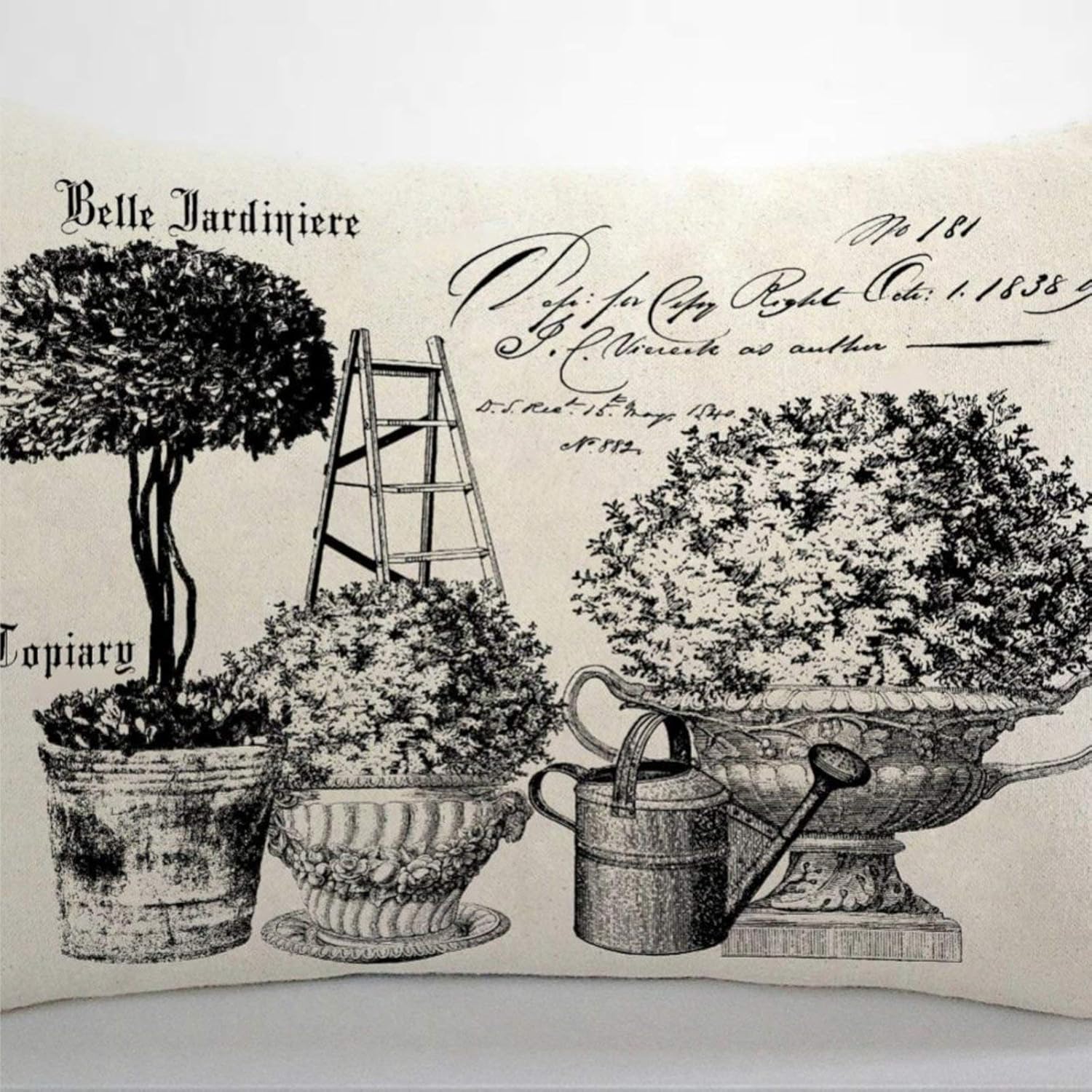 BYRON HOYLE French Topiary Cushion Cover,Throw Pillow Cover,Rustic Linen Decorative Lumbar Pillowcase for Chair Room Sofa car,Home Decor,Housewarming 12x20 Inch