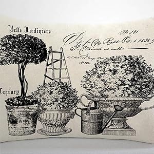 BYRON HOYLE French Topiary Cushion Cover,Throw Pillow Cover,Rustic Linen Decorative Lumbar Pillowcase for Chair Room Sofa car,Home Decor,Housewarming 12x20 Inch