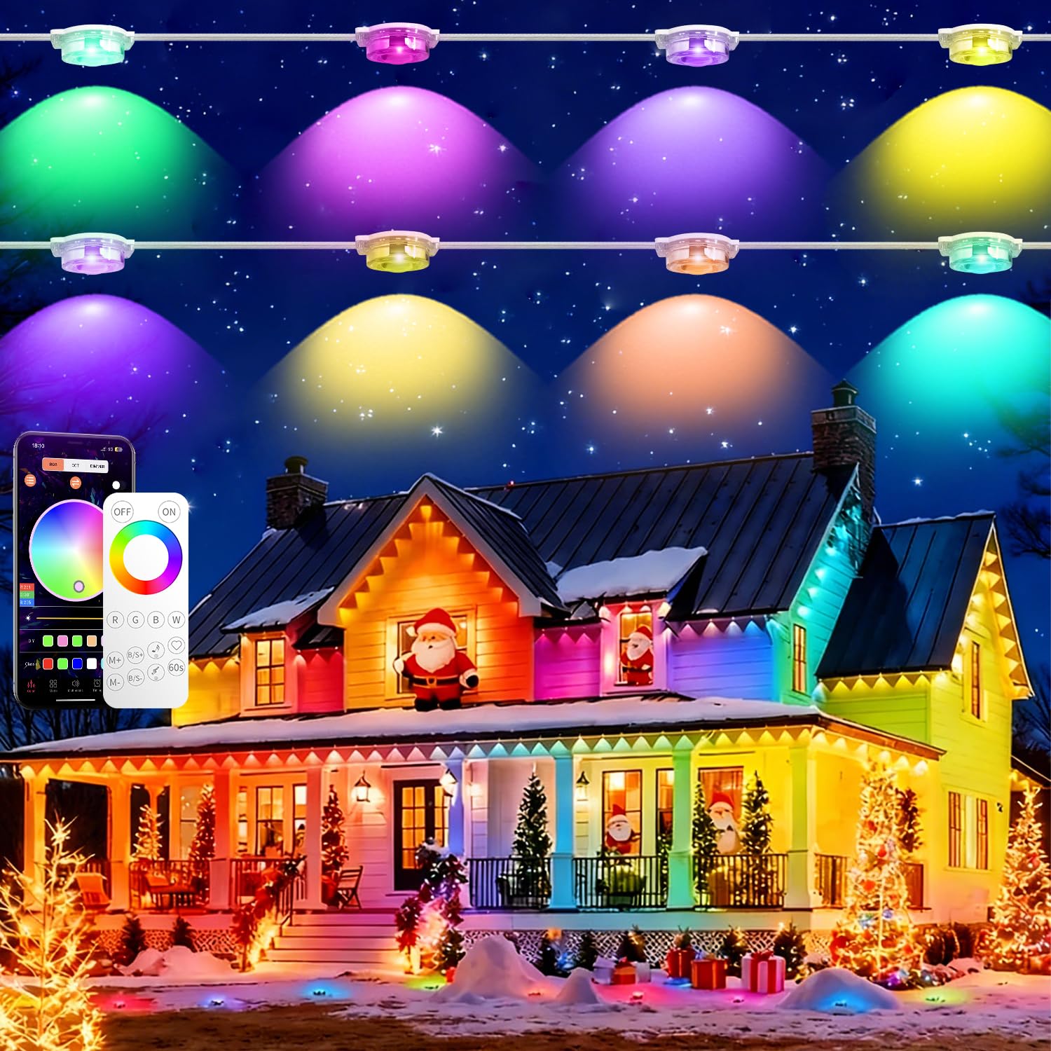 Photo 1 of MILADALED Permanent Outdoor Lights RGB Smart IC 200FT/100LEDs Decor IP68 Waterproof Music Sync with Remote&APP Control Suitable for Holiday Decoration Christmas Lights Garden Party Decor Deck