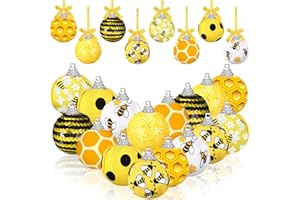 Zeyune 16 Pcs Bee Hanging Ball Ornaments for Tree Mini Summer Tree Ornaments Honeycomb Hanging Balls Decoration Bee Decor for Holiday Party Favors