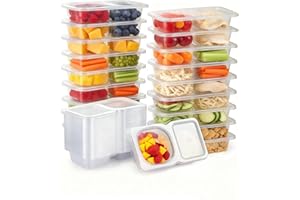 Pure Future 20-Pack Reusable Double Compartment Snack Containers with Lids – Leakproof, BPA-Free – Portable for Snacks, Dips,
