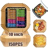 Air Fryer Liners 10 Inch, Square Airfryer Liners Large Air Fryer Parchment Paper Liners, Non-stick Air Fryer Disposable Paper Liners Oil Resistant, Waterproof for Baking Roasting, 150PCS